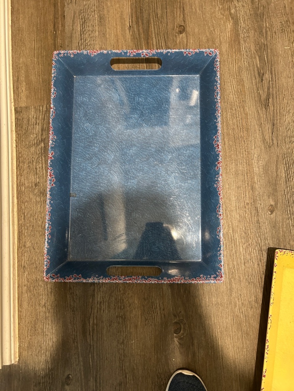 Blue Decorative Serving Tray with Cutout Handles